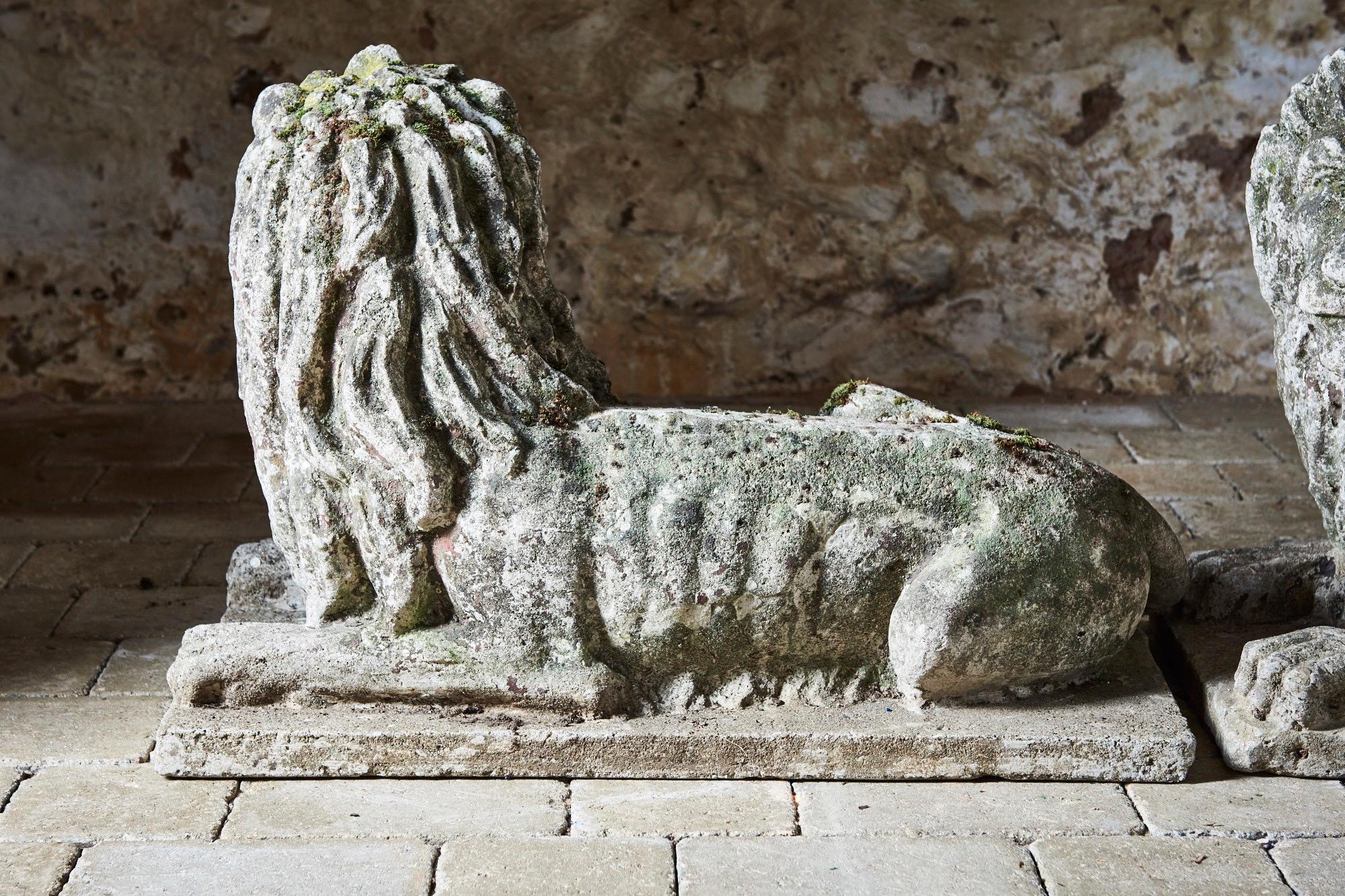 Other Pair of Composite Stone Recumbent Lions For Sale