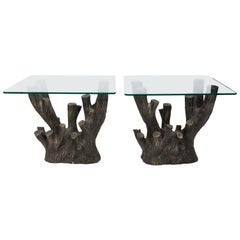 Pair of Composite Tree Trunk Shaped Base Tables