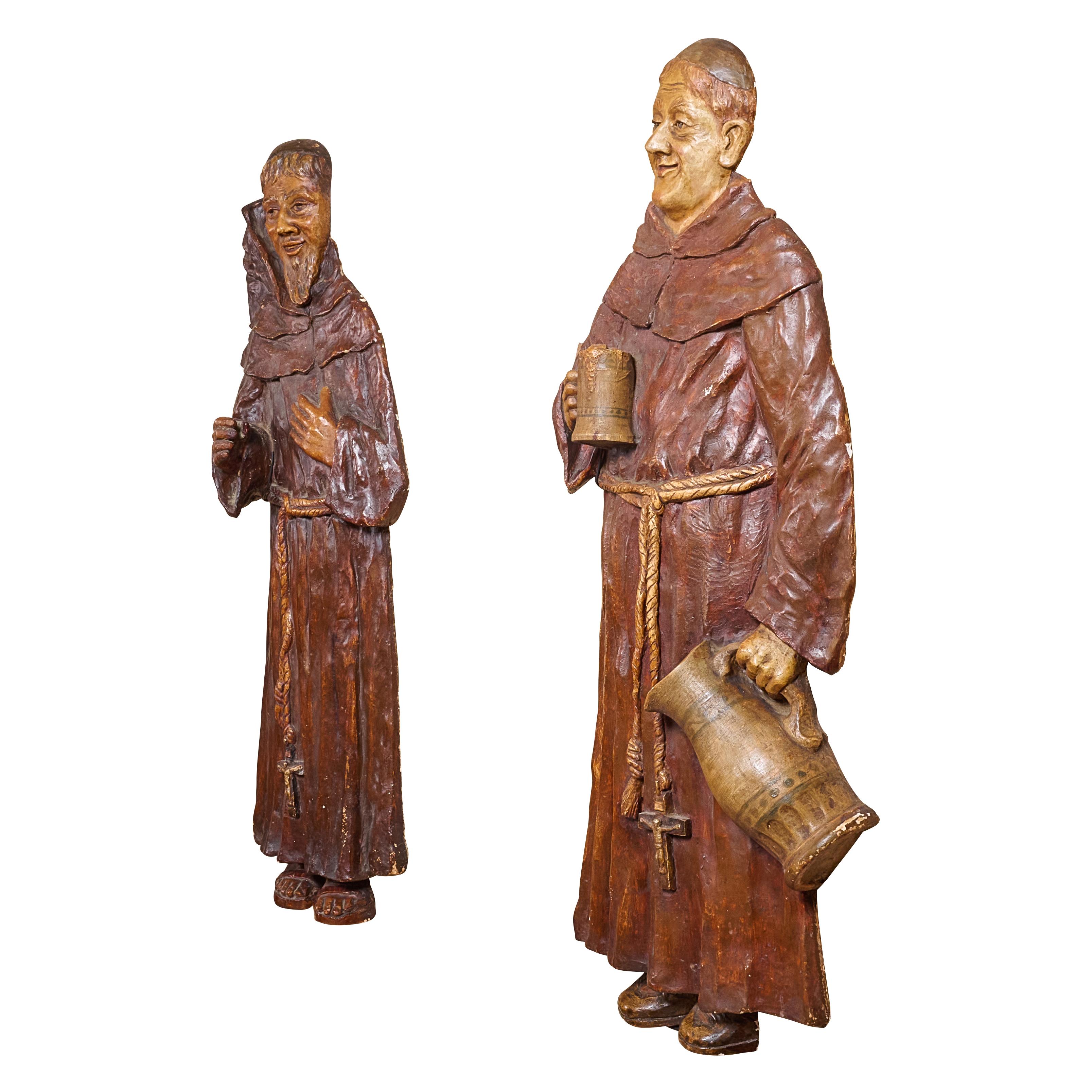 Pair of Composition Drinking Monks In Good Condition For Sale In Chicago, IL