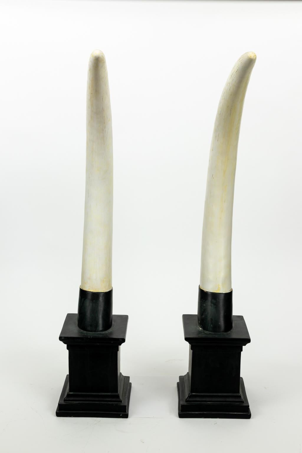 Painted Pair of Composition Horns on Stands