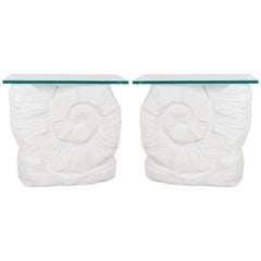 Pair of Composition Nautilus Shell Console Tables with Glass Tops