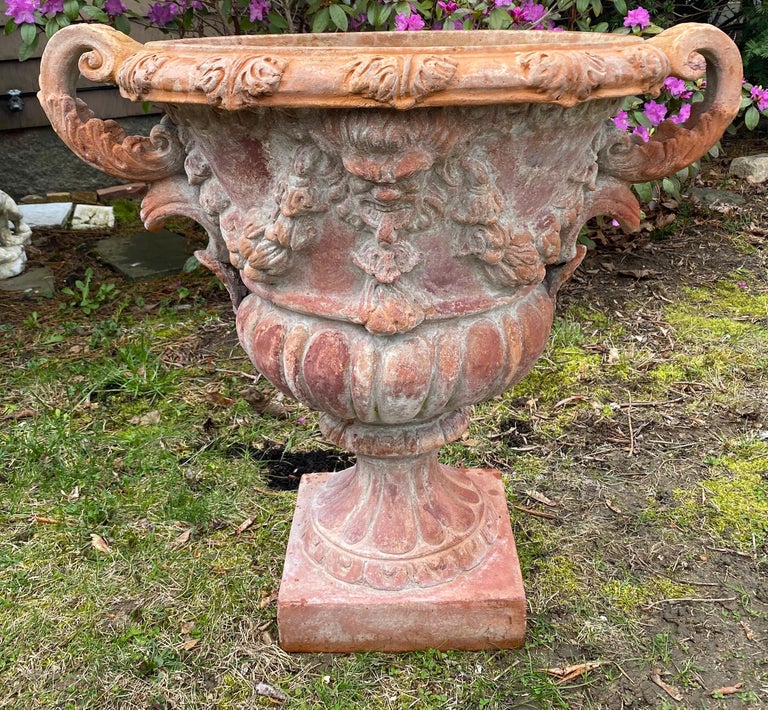 Pair of Composition Stone Handled Garden Urns For Sale at 1stdibs