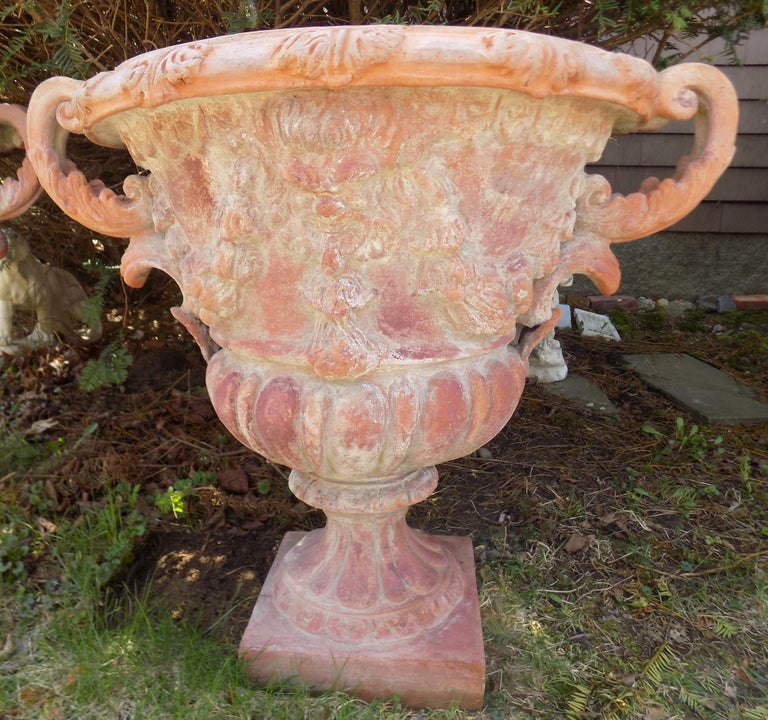 Pair of Composition Stone Handled Garden Urns For Sale at 1stdibs
