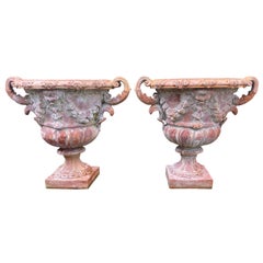 Pair of Composition Stone Handled Garden Urns