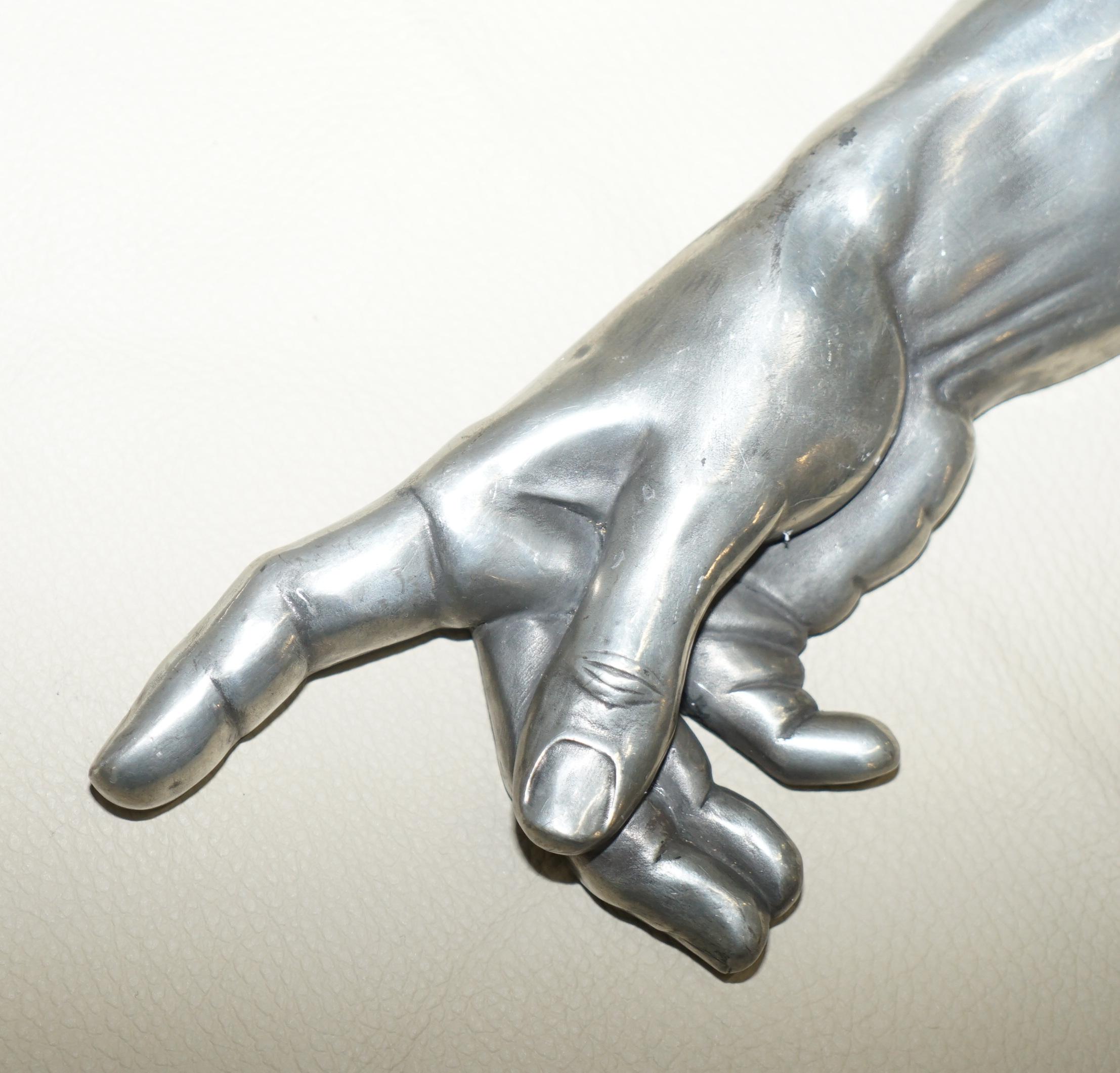 Hand-Crafted Pair of Compulsion Gallery 1994 Pewter Hands The Creation of Adam God Touching
