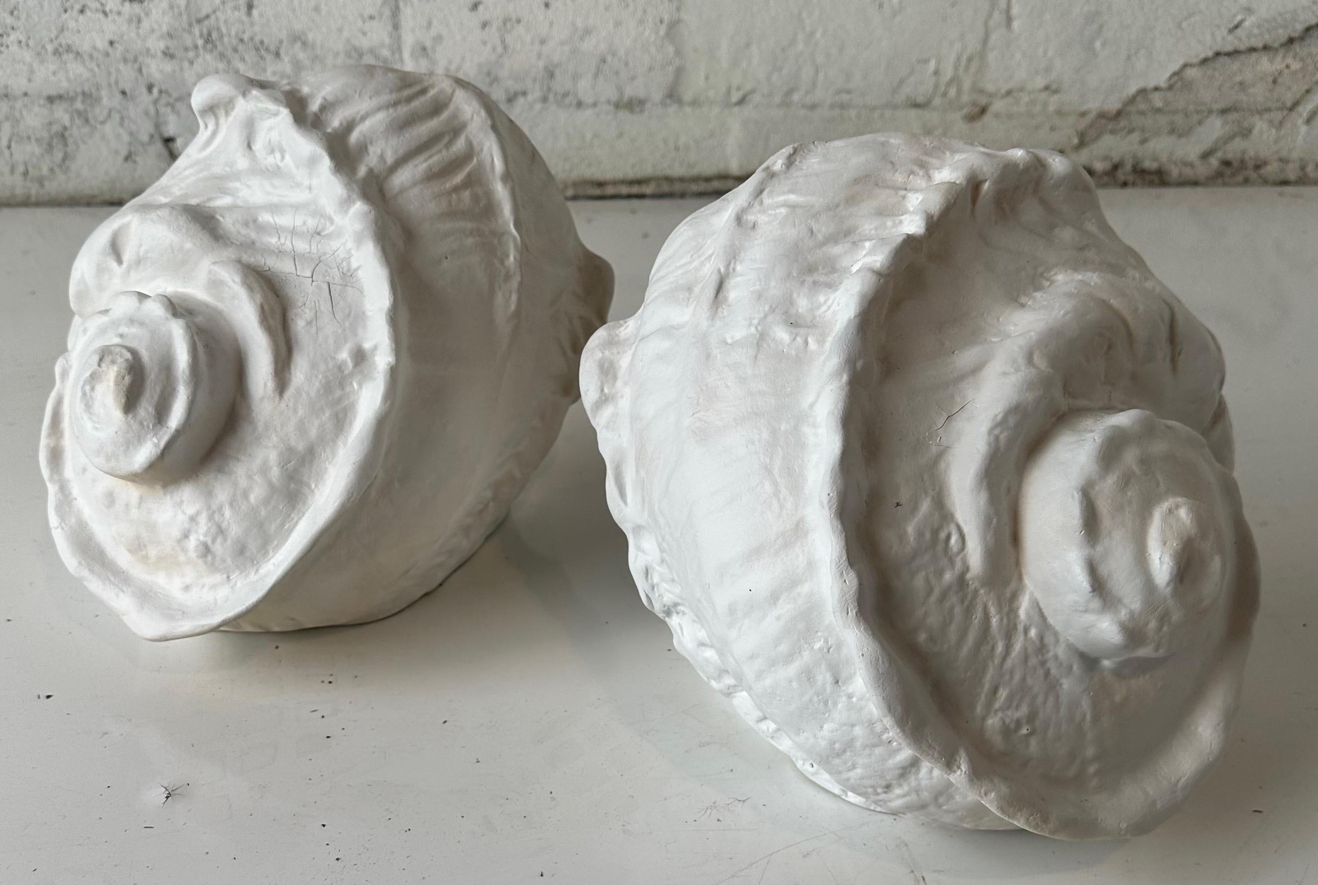 Pair of Conch plaster sconces in the style of Serge Roche.
Original condition.
US rewired, one socket, 13 watts LED.