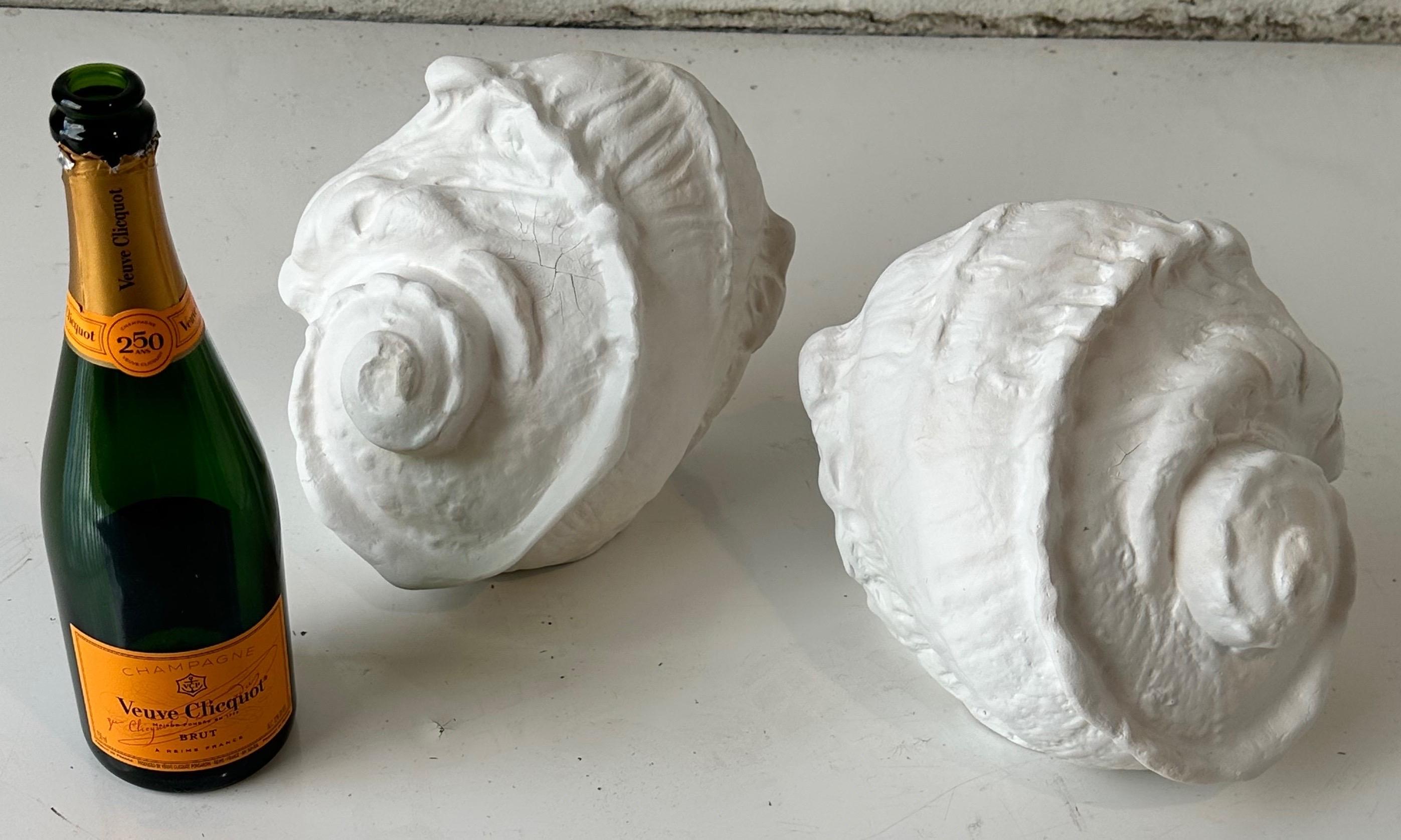 Pair Of “Conch” Plaster Sconces in the Style of Serge Roche In Distressed Condition In Miami, FL