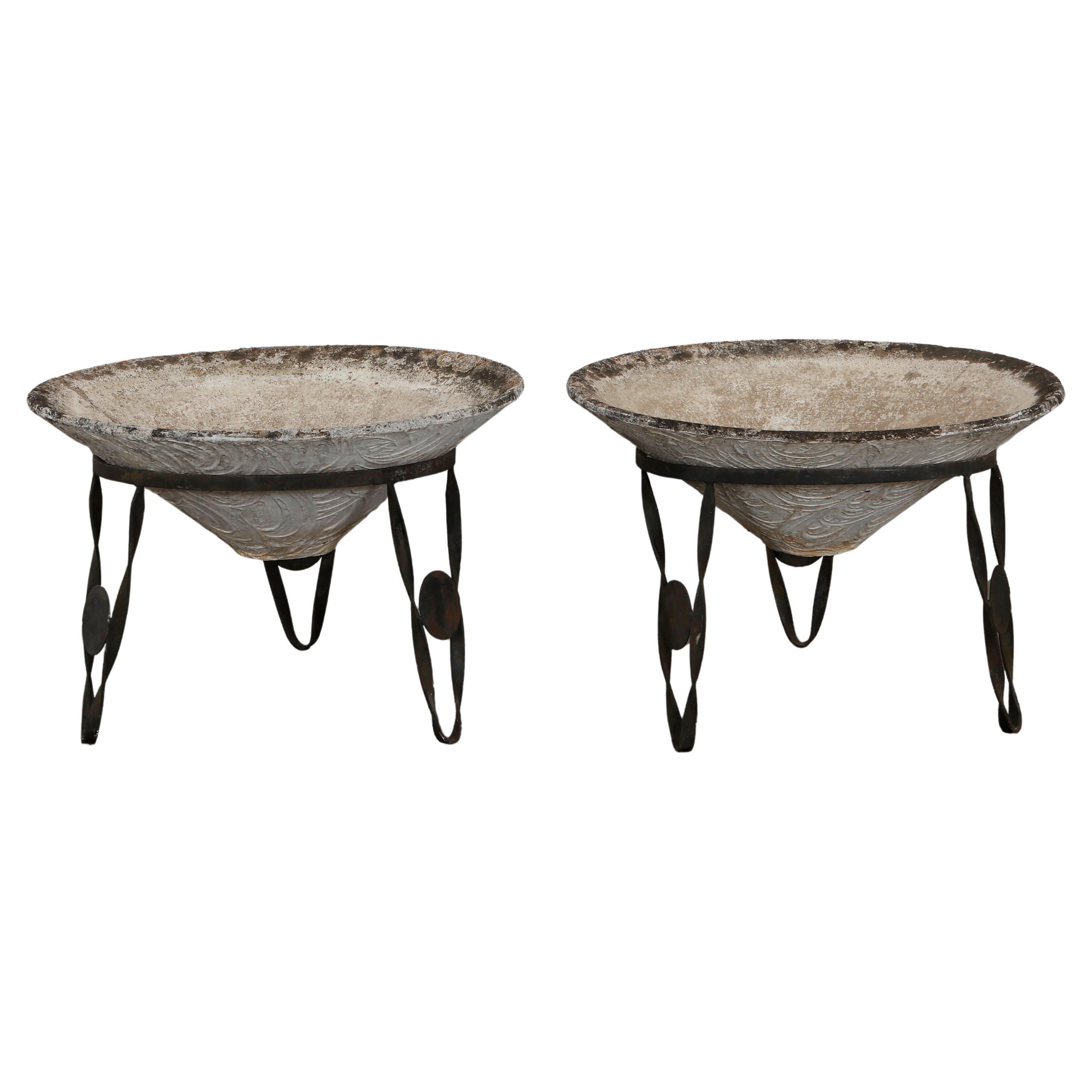 Pair of Concrete Conical Planters on Stands, France, 1960s For Sale