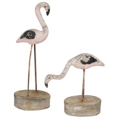 Vintage Pair of Concrete Flamingos