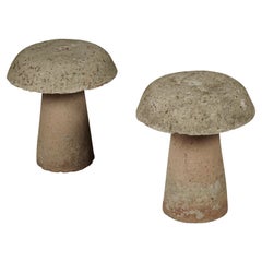Pair of Concrete Garden Mushroom Stools from France, circa 1950