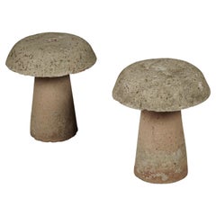 Retro Pair of Concrete Garden Mushroom Stools from France, circa 1950