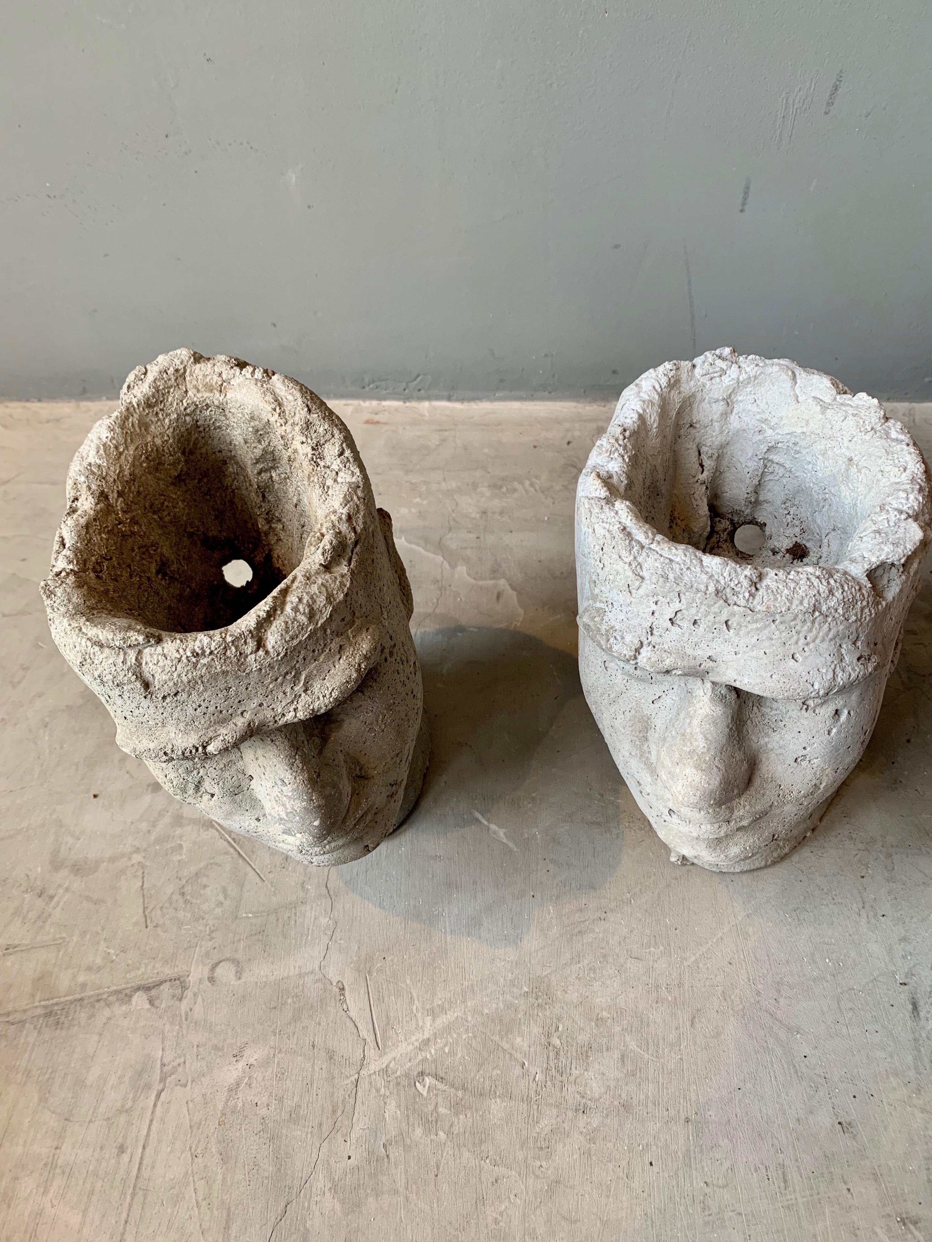 Pair of Concrete Head Sculptural Planters 1