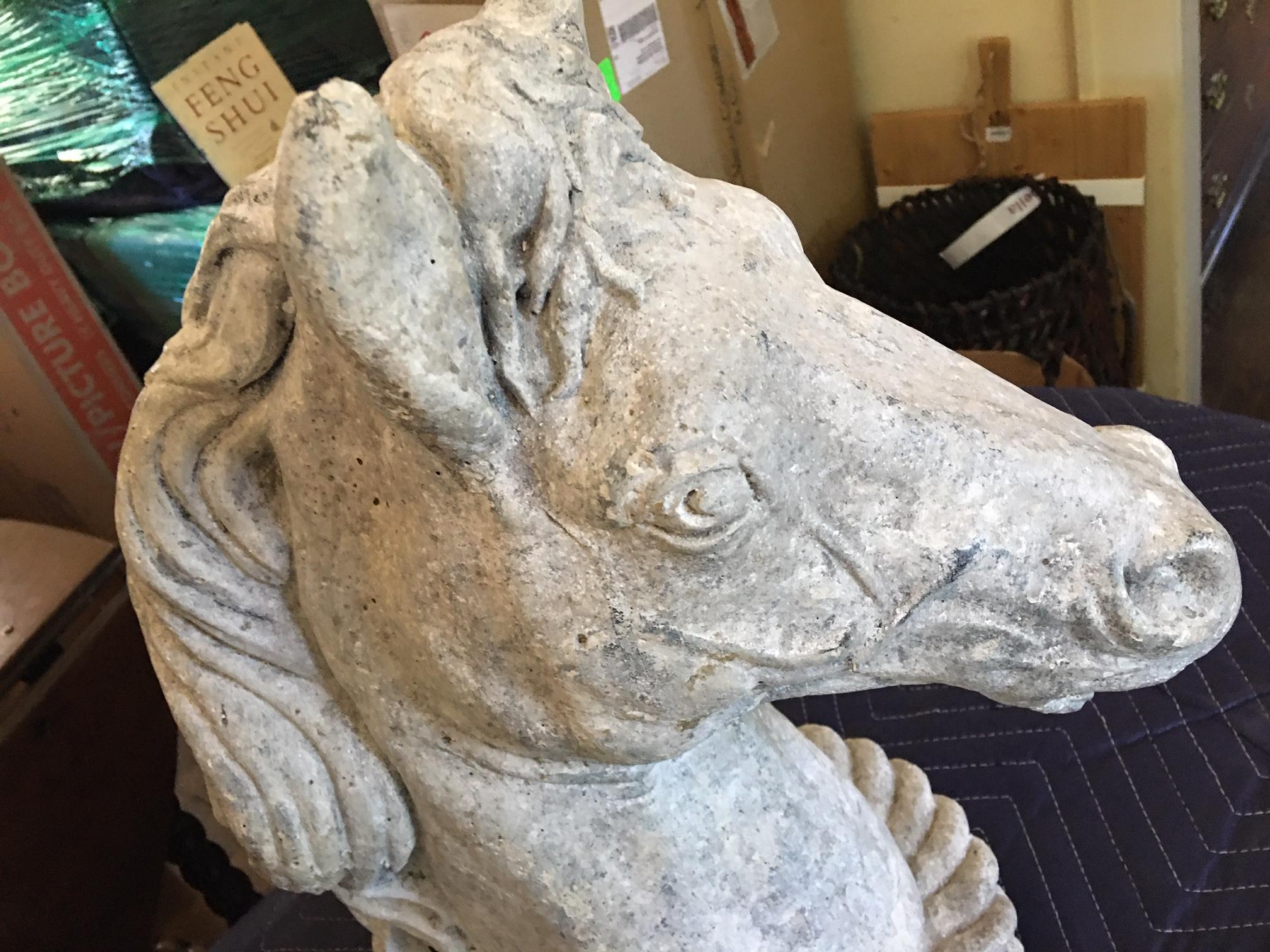 French Pair of Concrete Horse Heads, circa 1950s