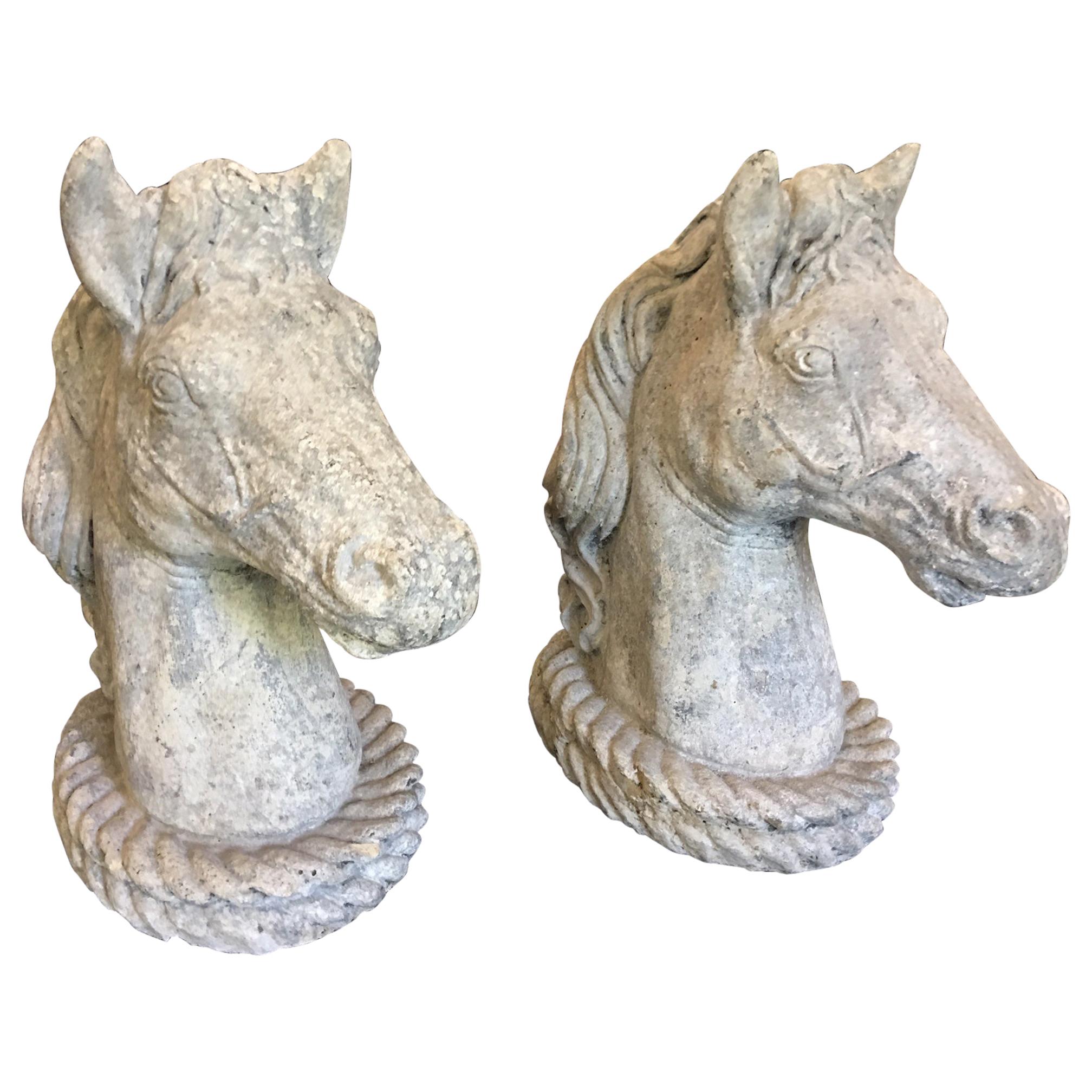 Pair of Concrete Horse Heads, circa 1950s