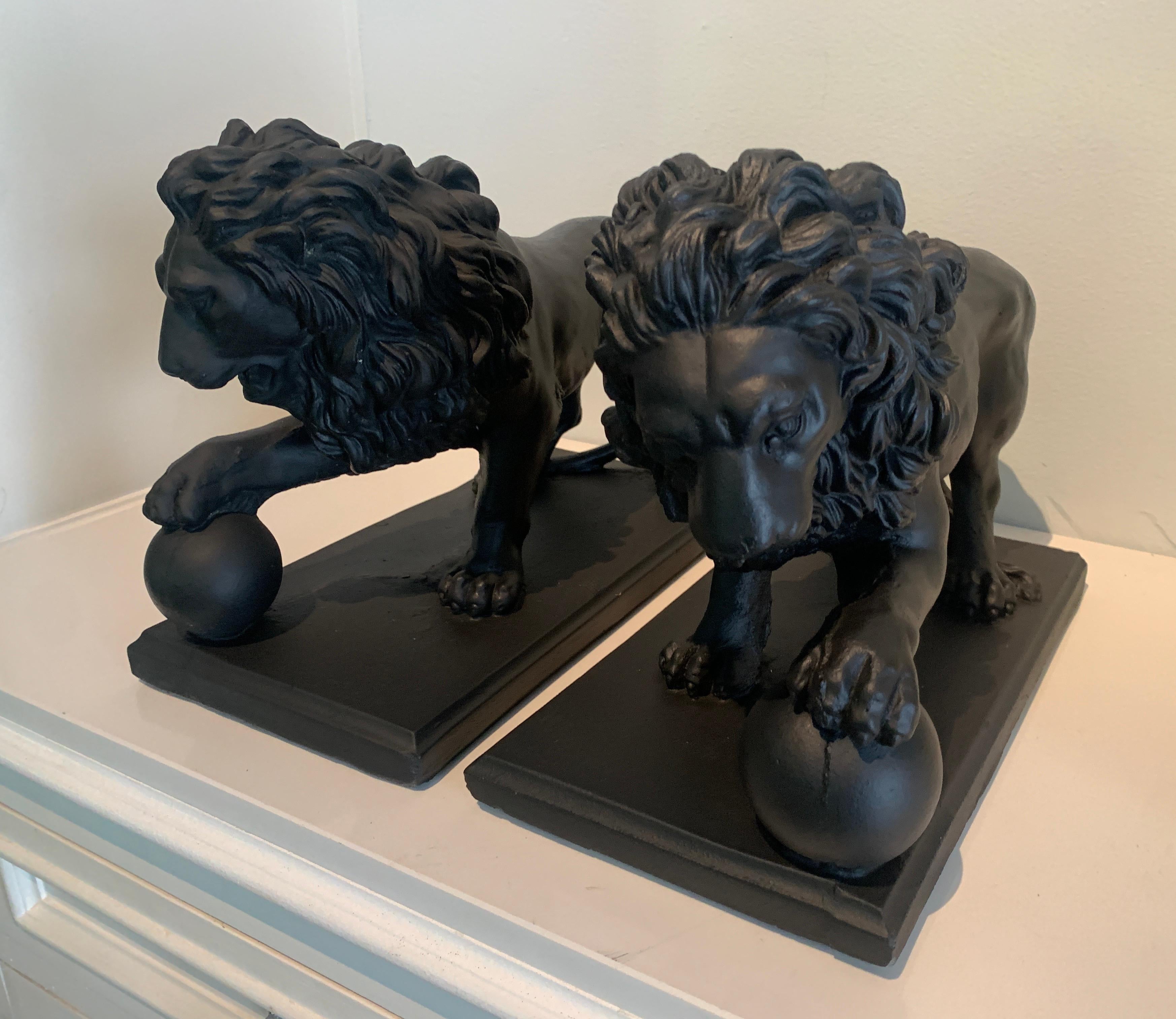 Pair of Concrete Lions with Ball For Sale 4