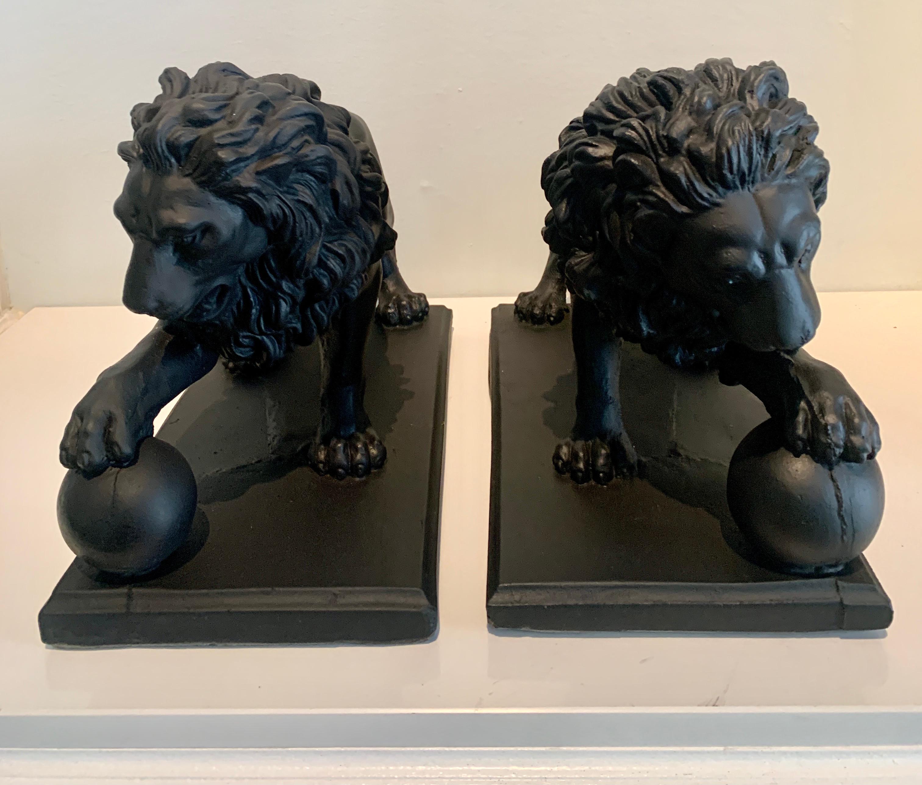 Pair of Concrete Lions with Ball For Sale 5
