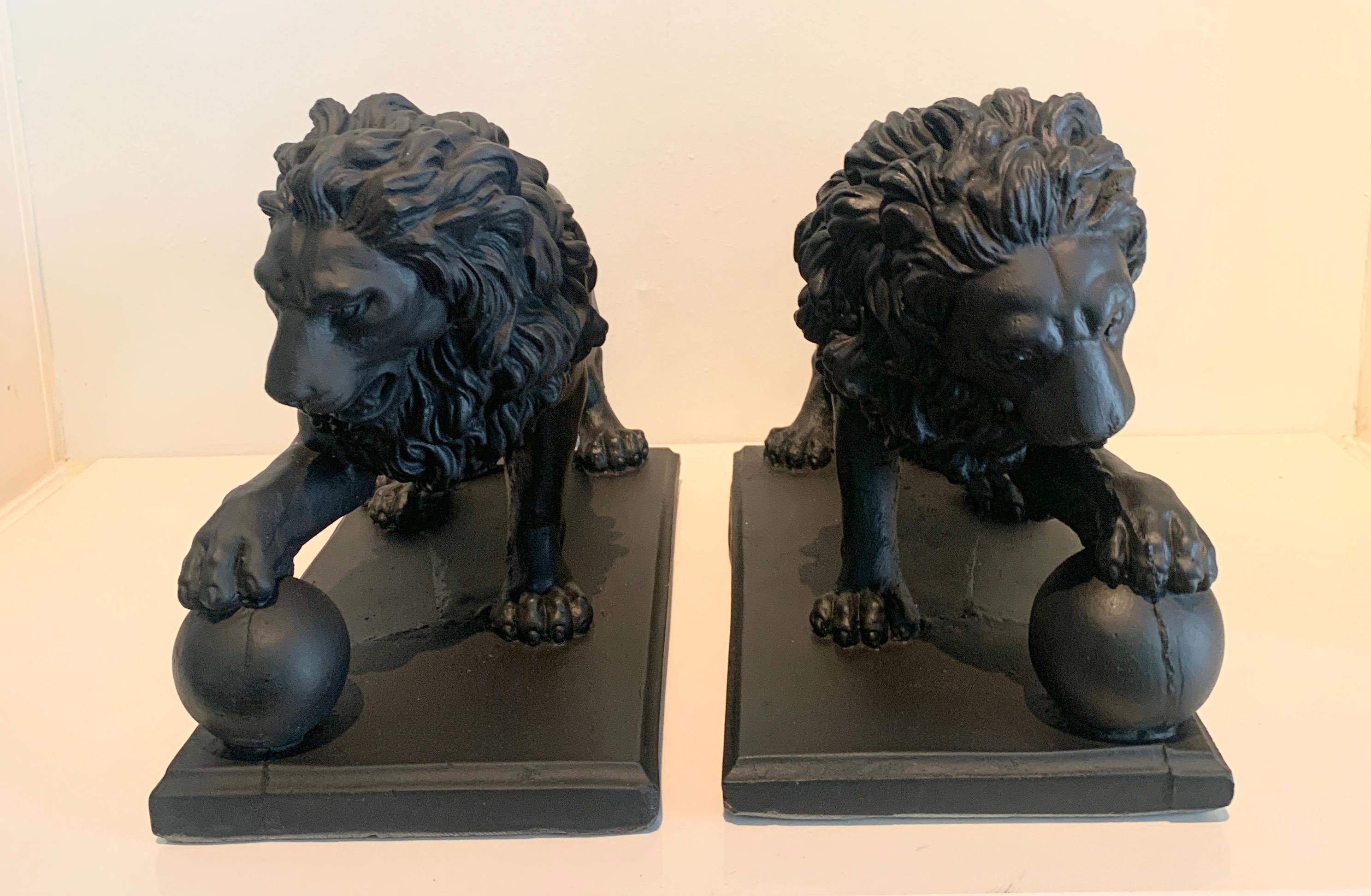 Pair of Concrete Lions with Ball For Sale 6