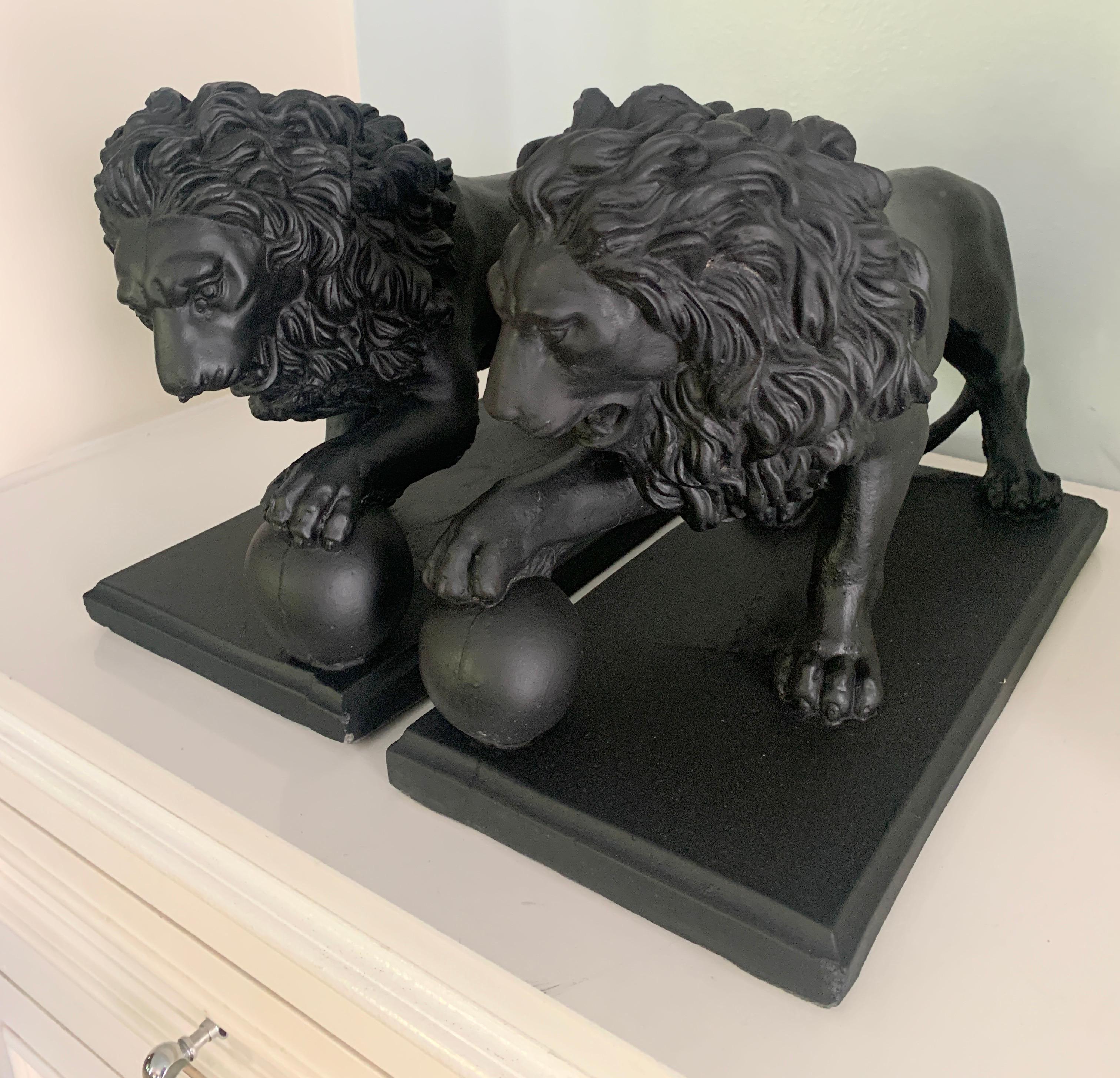 Pair of Concrete Lions with Ball For Sale 1