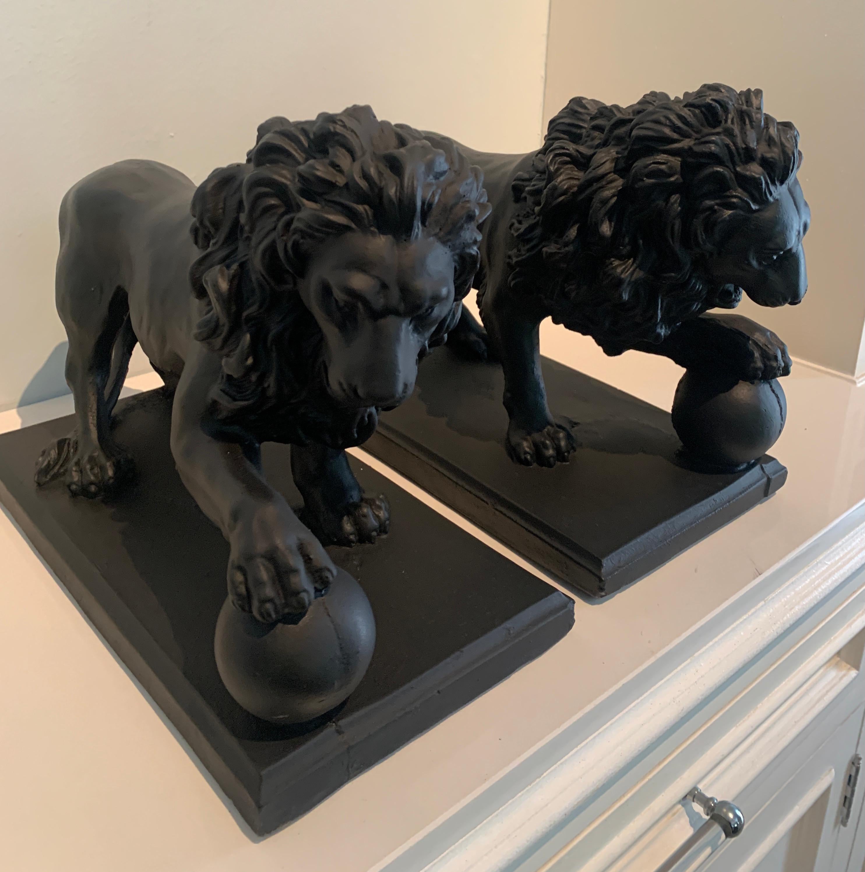 Pair of Concrete Lions with Ball For Sale 3