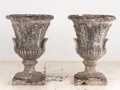 Pair of Concrete Neoclassical Style Garden Urns, England early 20th C.