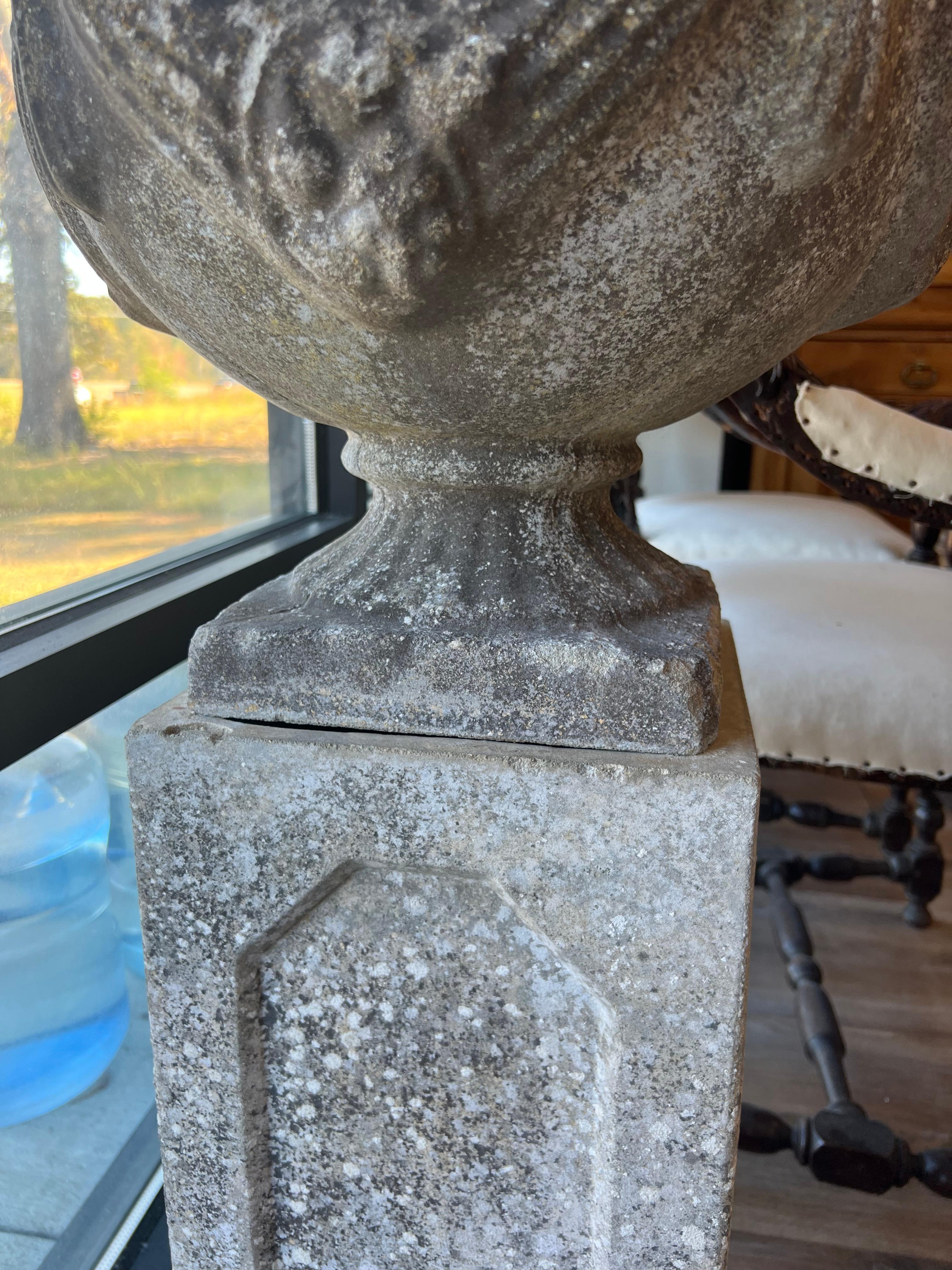 Pair of Concrete Swag Urns on Stands In Good Condition In Madison, MS
