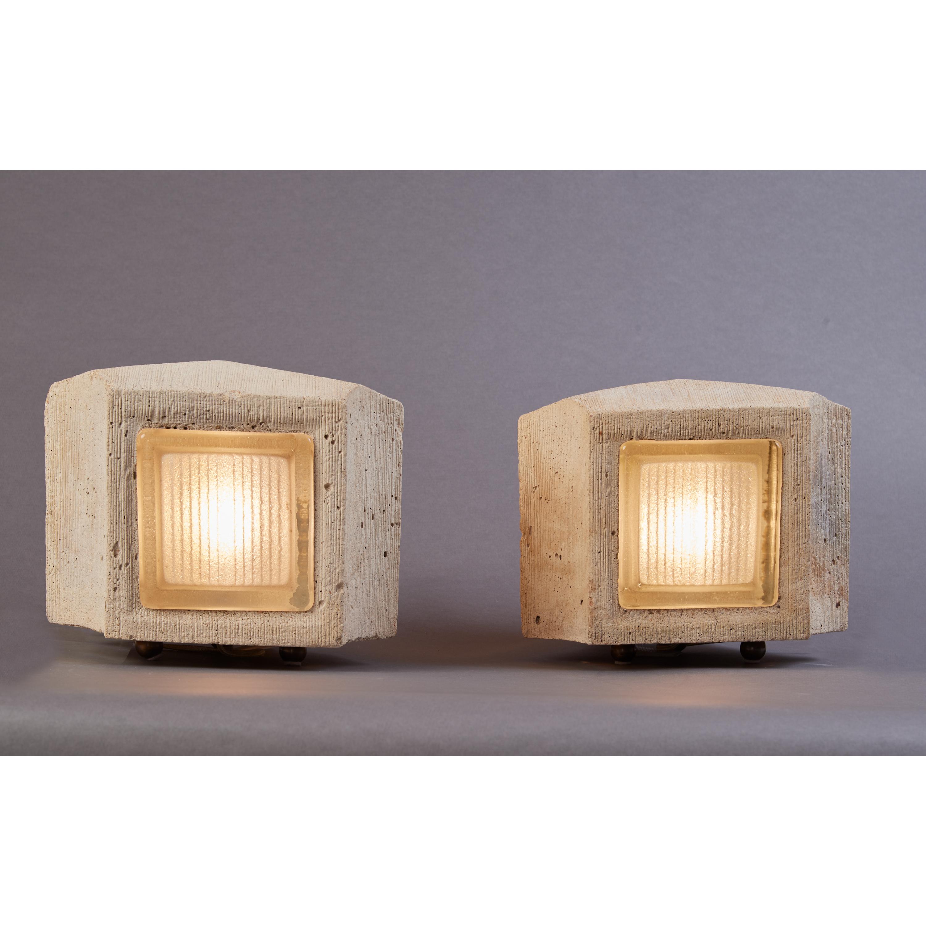Pair of Concrete Triangular Shaped Table Lamps, France 1970's 1