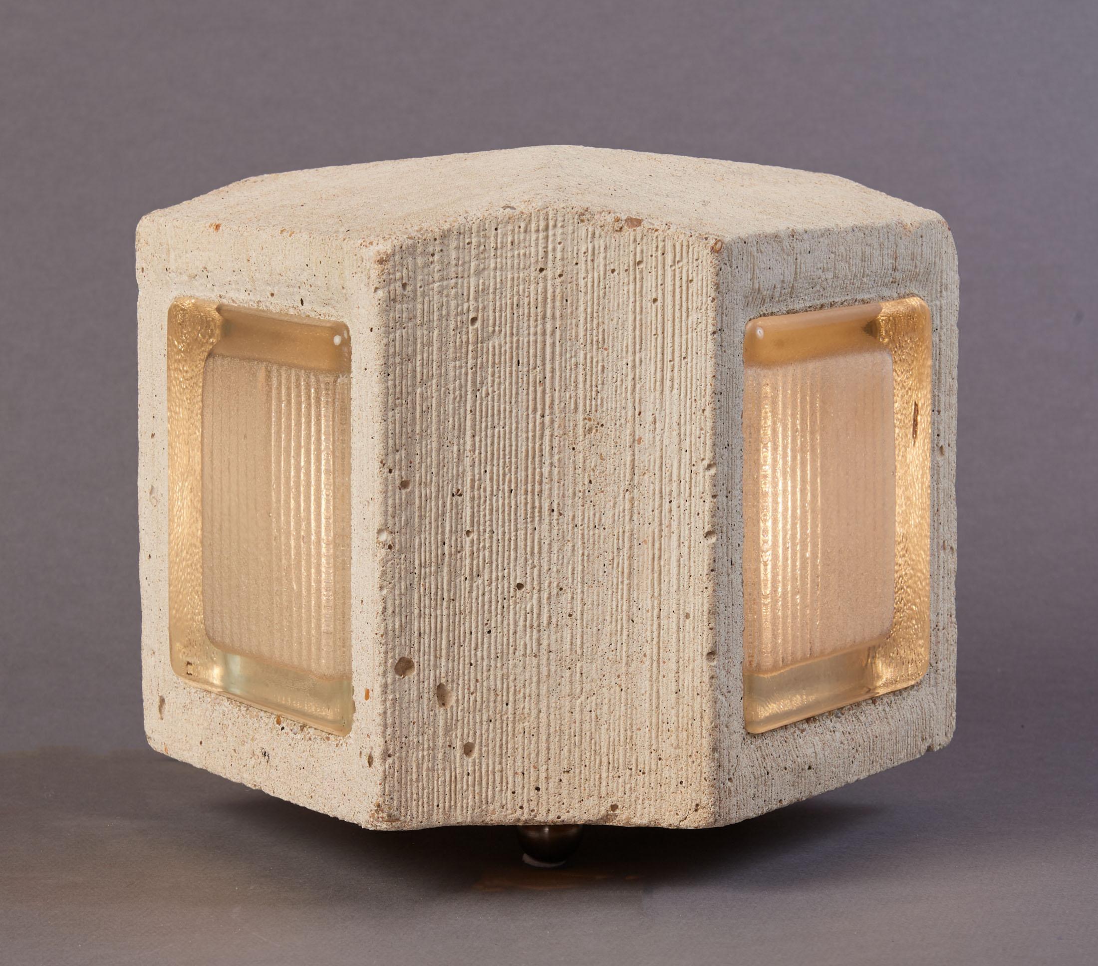 Pair of Concrete Triangular Shaped Table Lamps, France 1970's 2