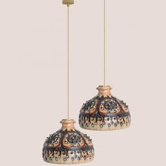 Pair of Cone Chocolate Brown Ceramic Pendant Light, Denmark, 1970