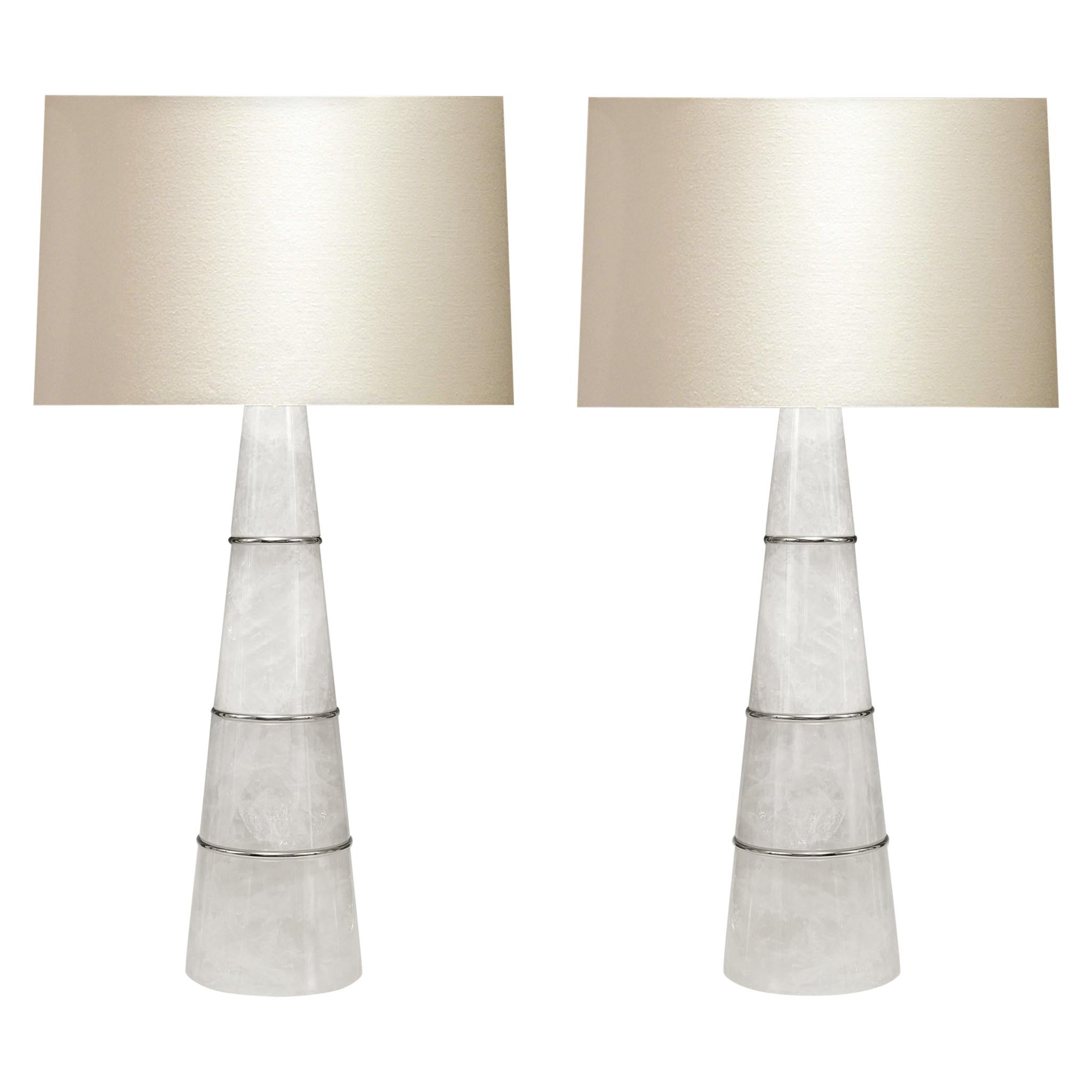 Pair of Cone Form Rock Crystal Quartz Lamps by Phoenix