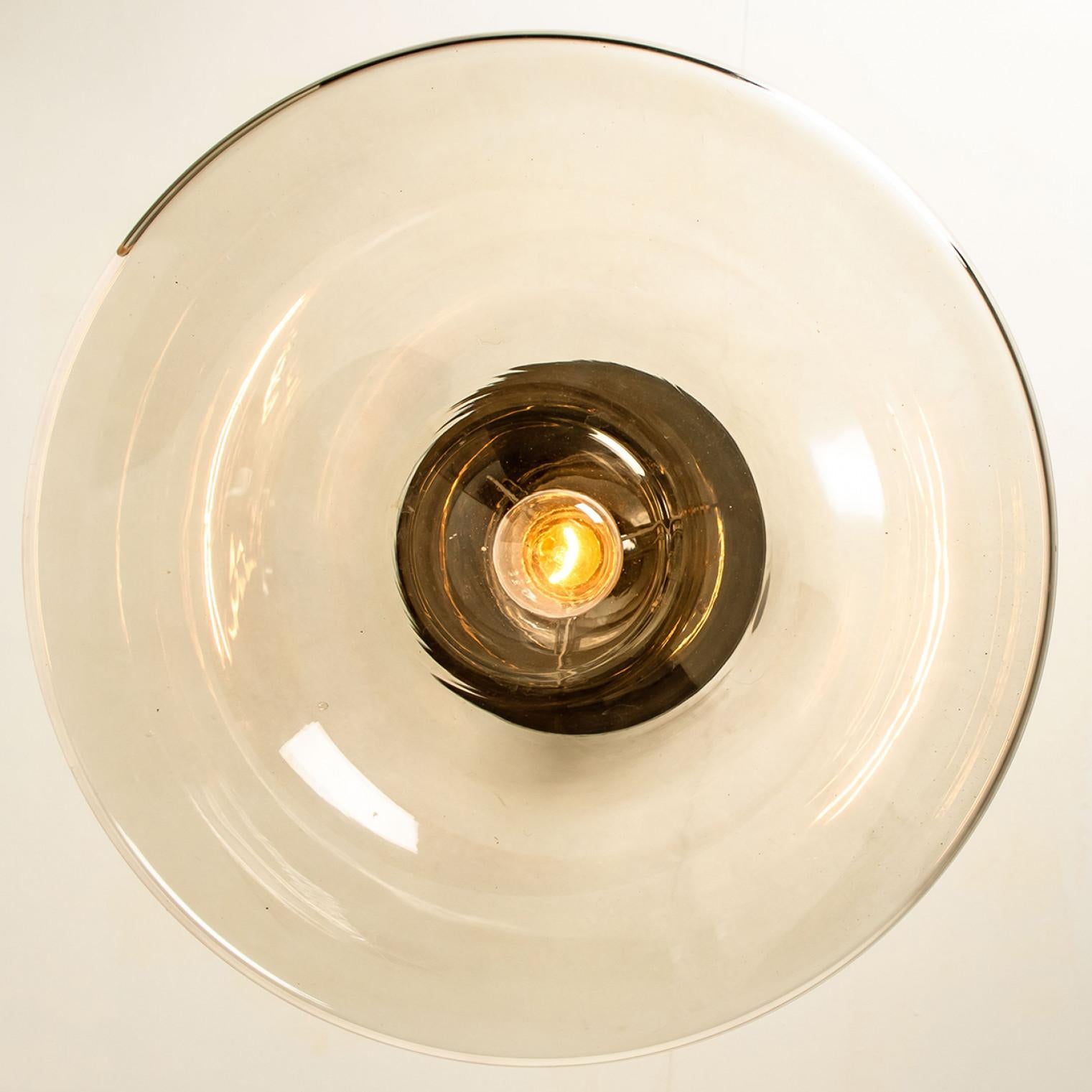 Pair of Cone Shape Brass and Clear Glass Pendant Lights by Limburg For Sale 2