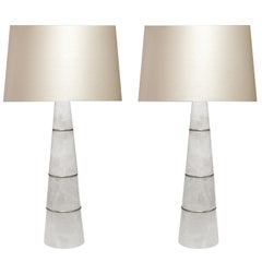 Pair of Cone Shaped Rock Crystal Quartz Lamps