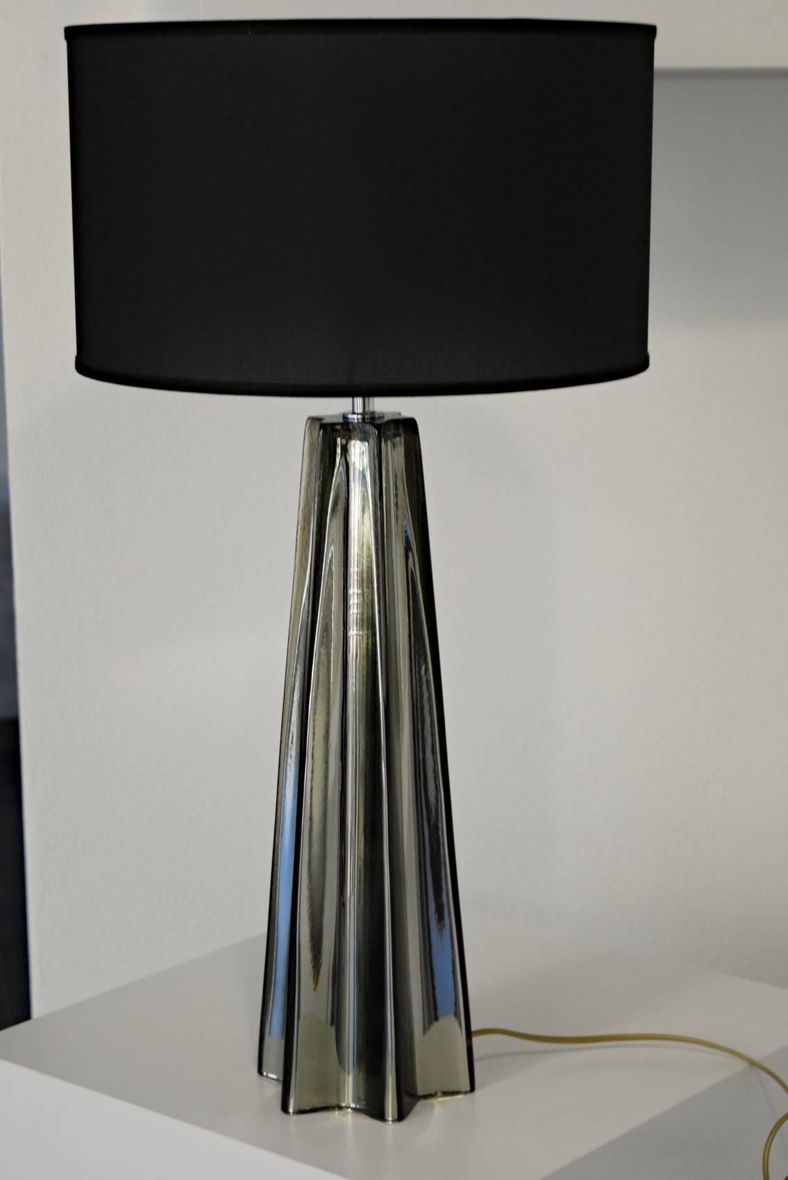 Italian Pair of Cone Star-Shaped Table Lamps, Murano Mercury Glass