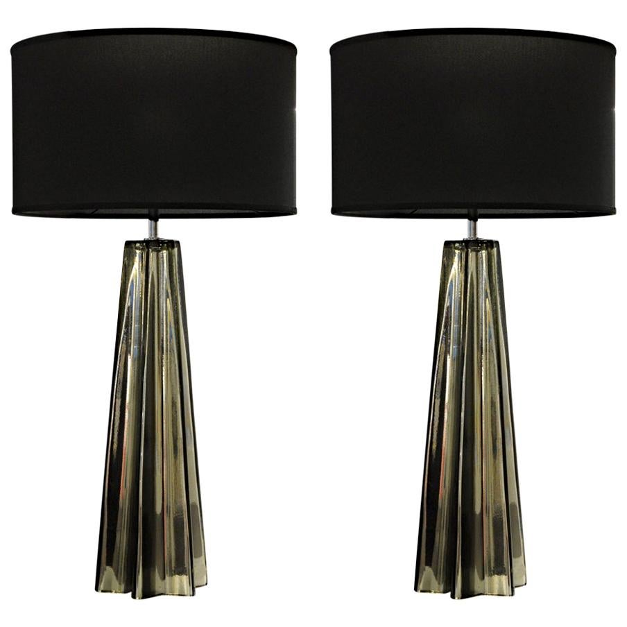 Pair of Cone Star-Shaped Table Lamps, Murano Mercury Glass
