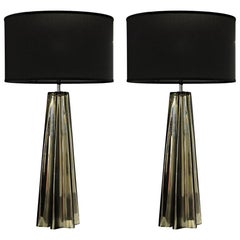 Pair of Cone Star-Shaped Table Lamps, Murano Mercury Glass