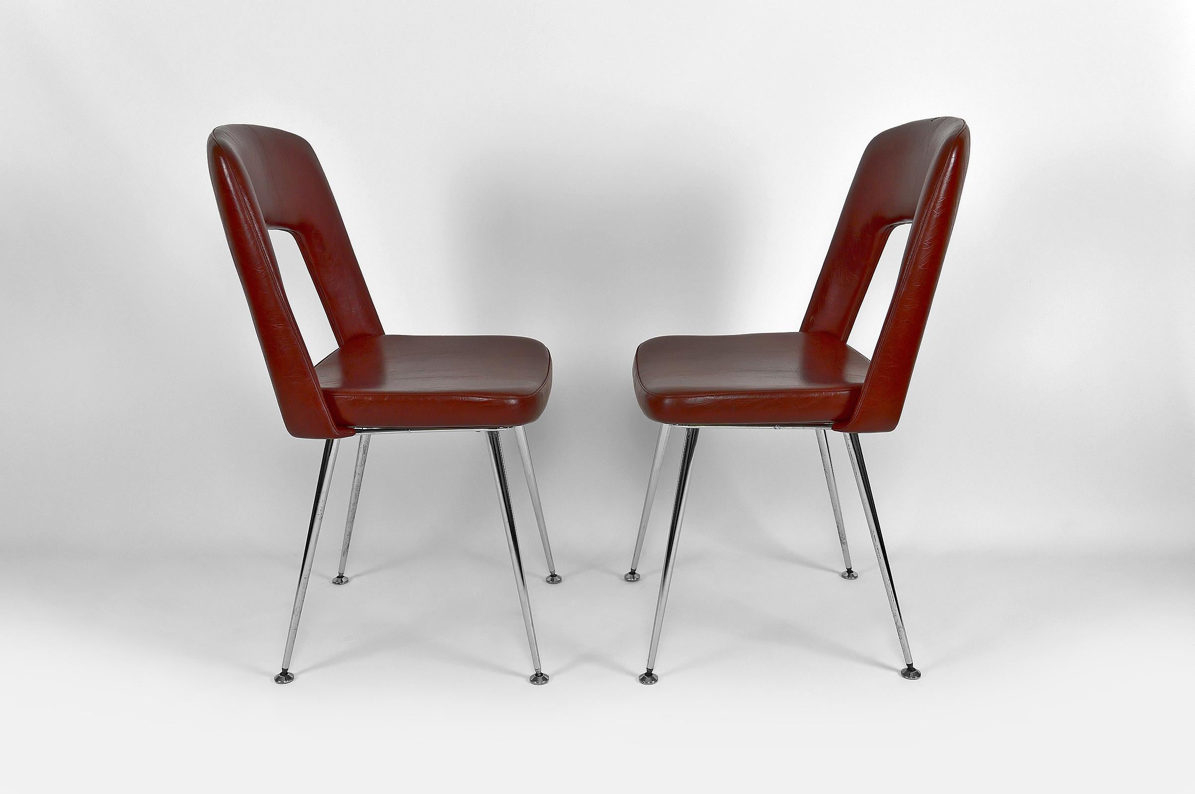 European Pair of Conference Chairs in Chrome and Leatherette, circa 1960 For Sale