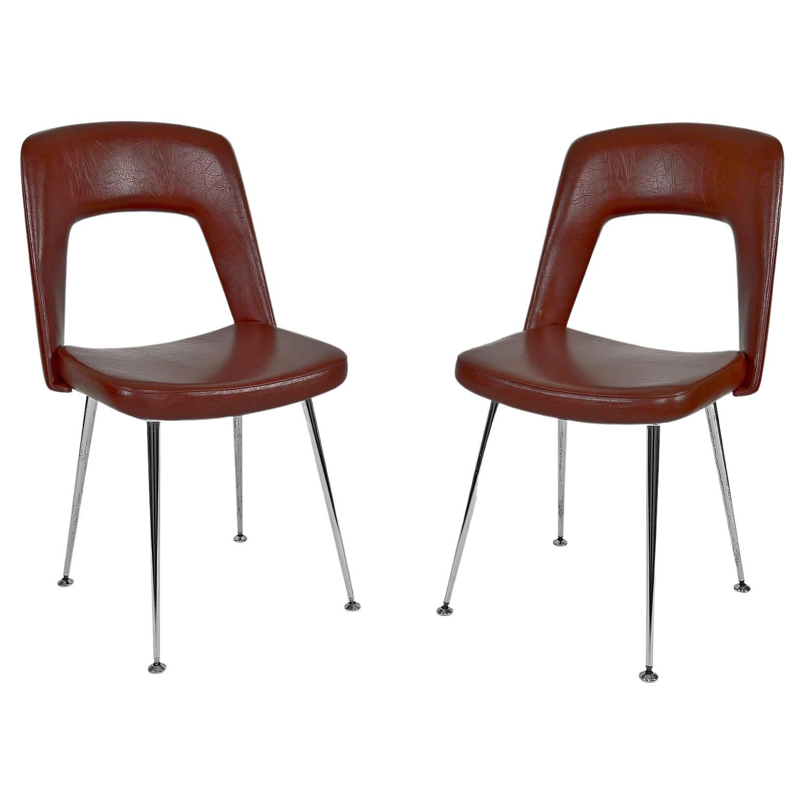 Pair of Conference Chairs in Chrome and Leatherette, circa 1960