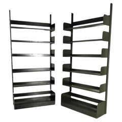 Pair of "Congresso" olive green metal bookcases by Lips Vago  1960s, 70s