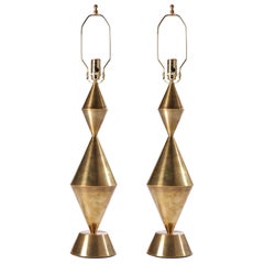 Pair of Conical Brass Sculpture Lamps