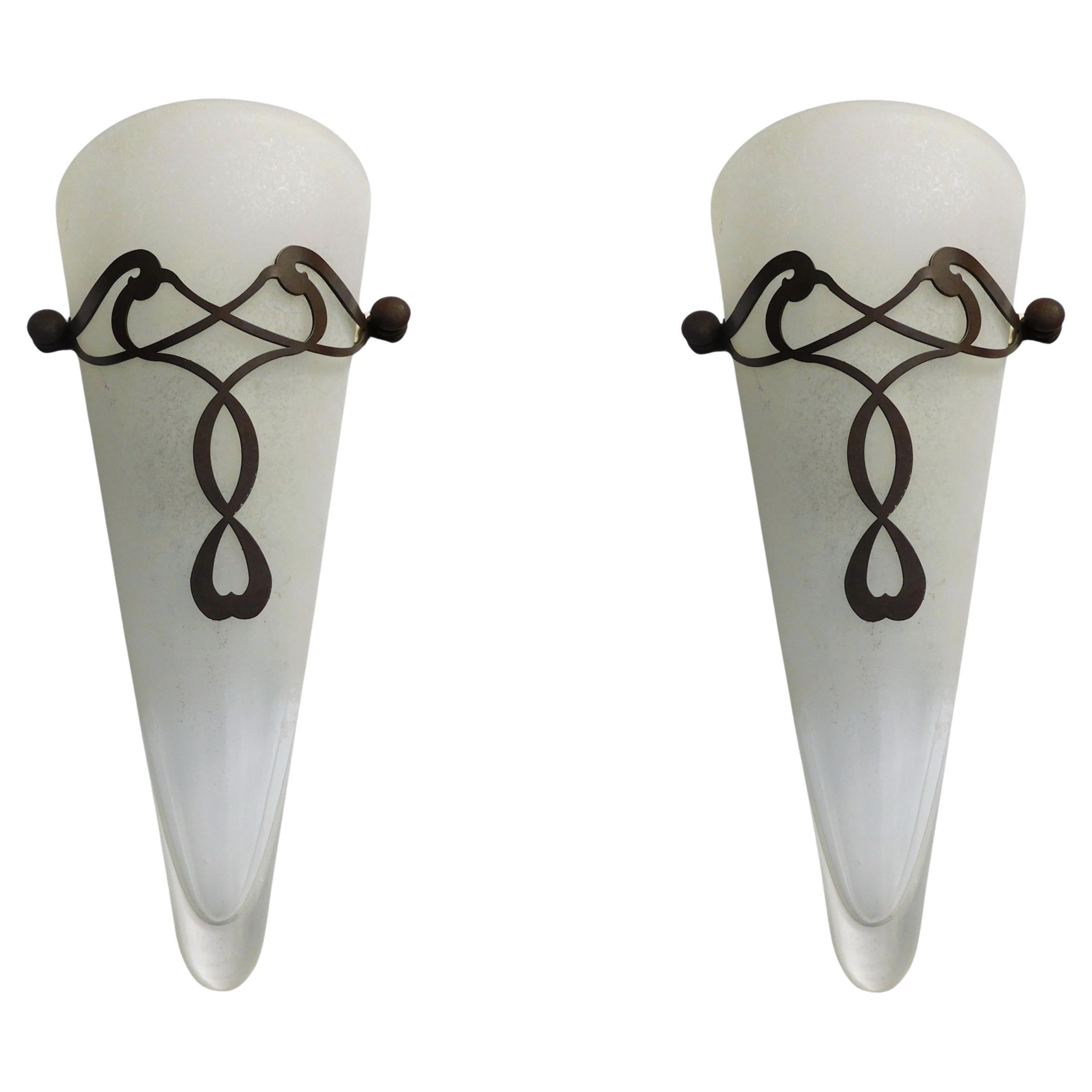 Pair of Conical Murano Sconces, 2 Pairs Available
