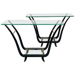 Pair of Console Glass and Mahogany, 1950s