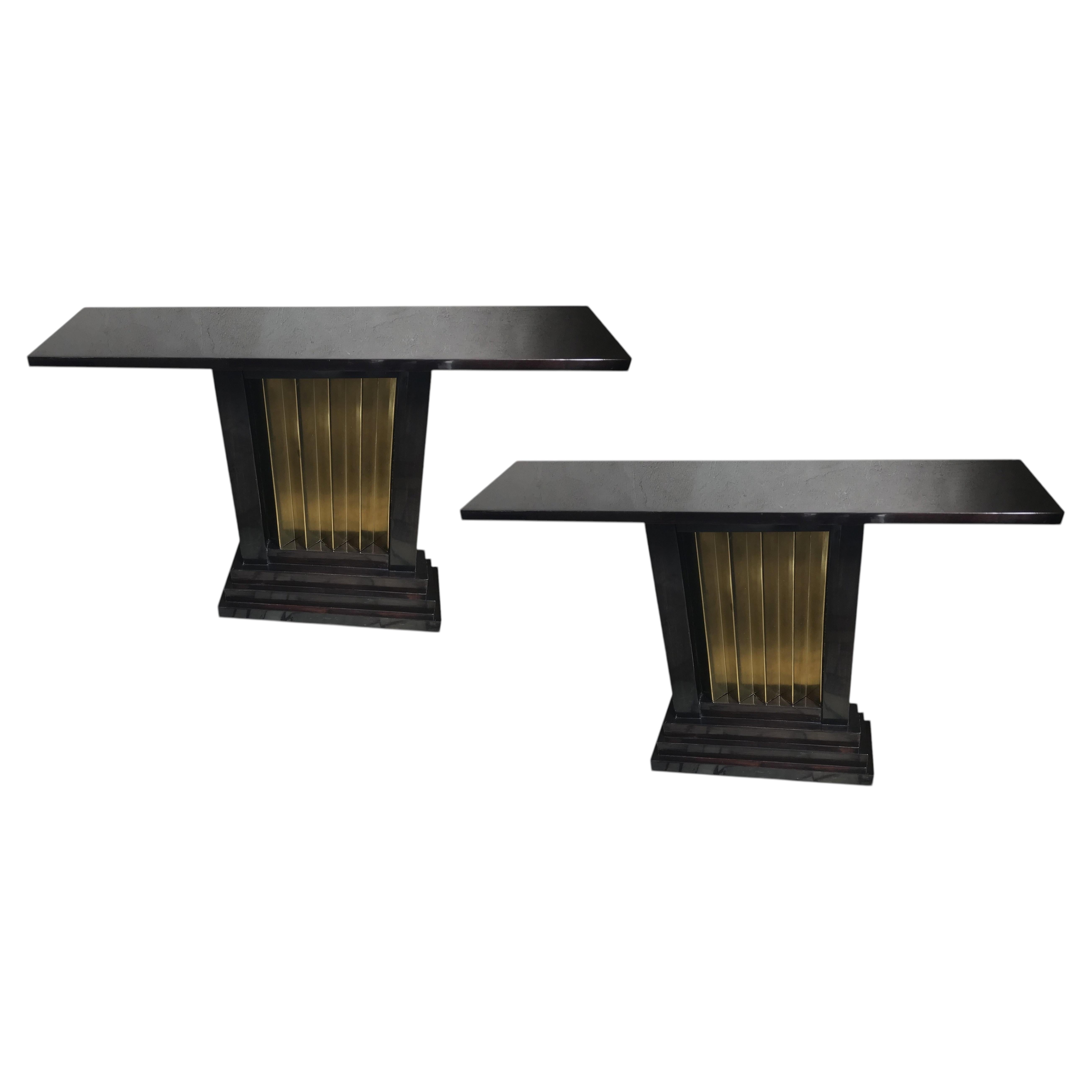 Coppia di consolle in bronzo e legno, Francia, 1920, Art Déco in vendita