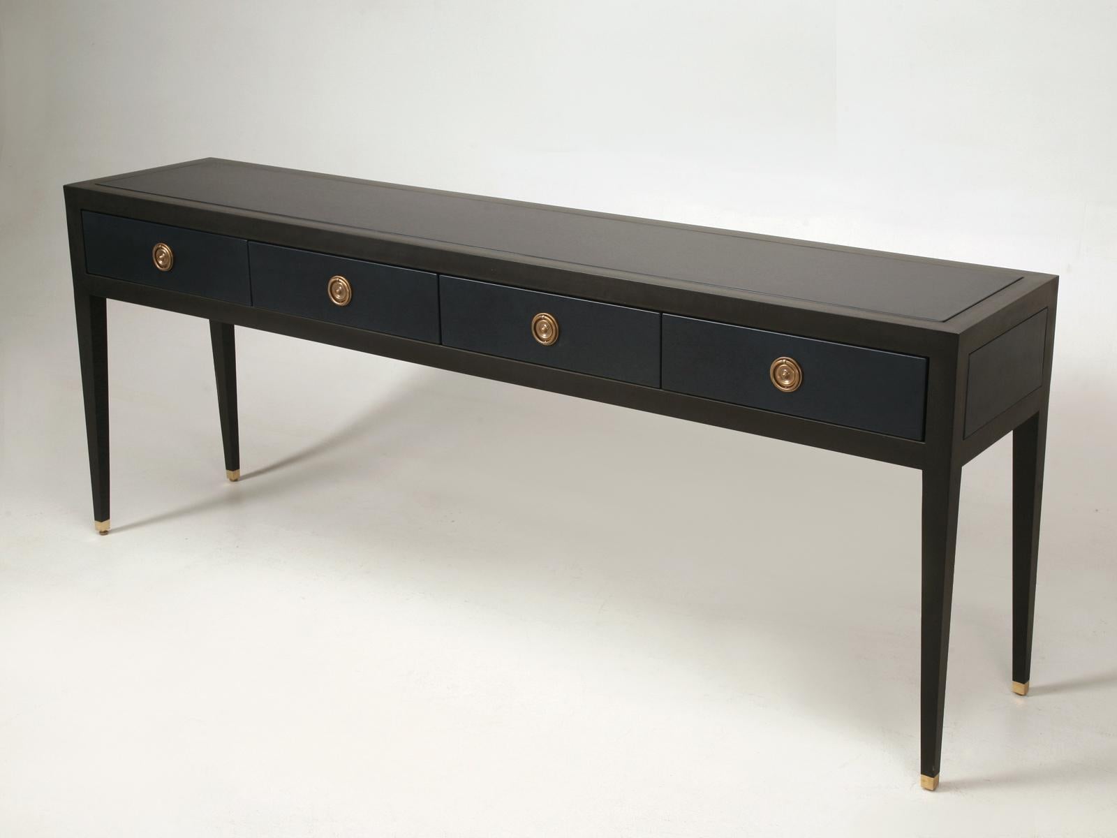 Pair of Console or Sofa Tables from the Old Plank Collection in Leather and Wood For Sale 4
