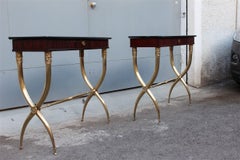 Pair of Console Paolo Buffa Midcentury Italian Design Brass Black Marble, 1950