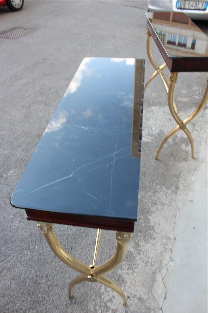 Pair of Console Paolo Buffa Midcentury Italian Design Brass Black Marble, 1950 In Good Condition In Palermo, Sicily