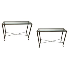 Pair of Console Style Art Deco 1930, egyptian motif, France, Bronze and glass
