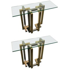 Pair of Console Table Brass and Chrome by Belgo Chrome. Belgium, 1980s