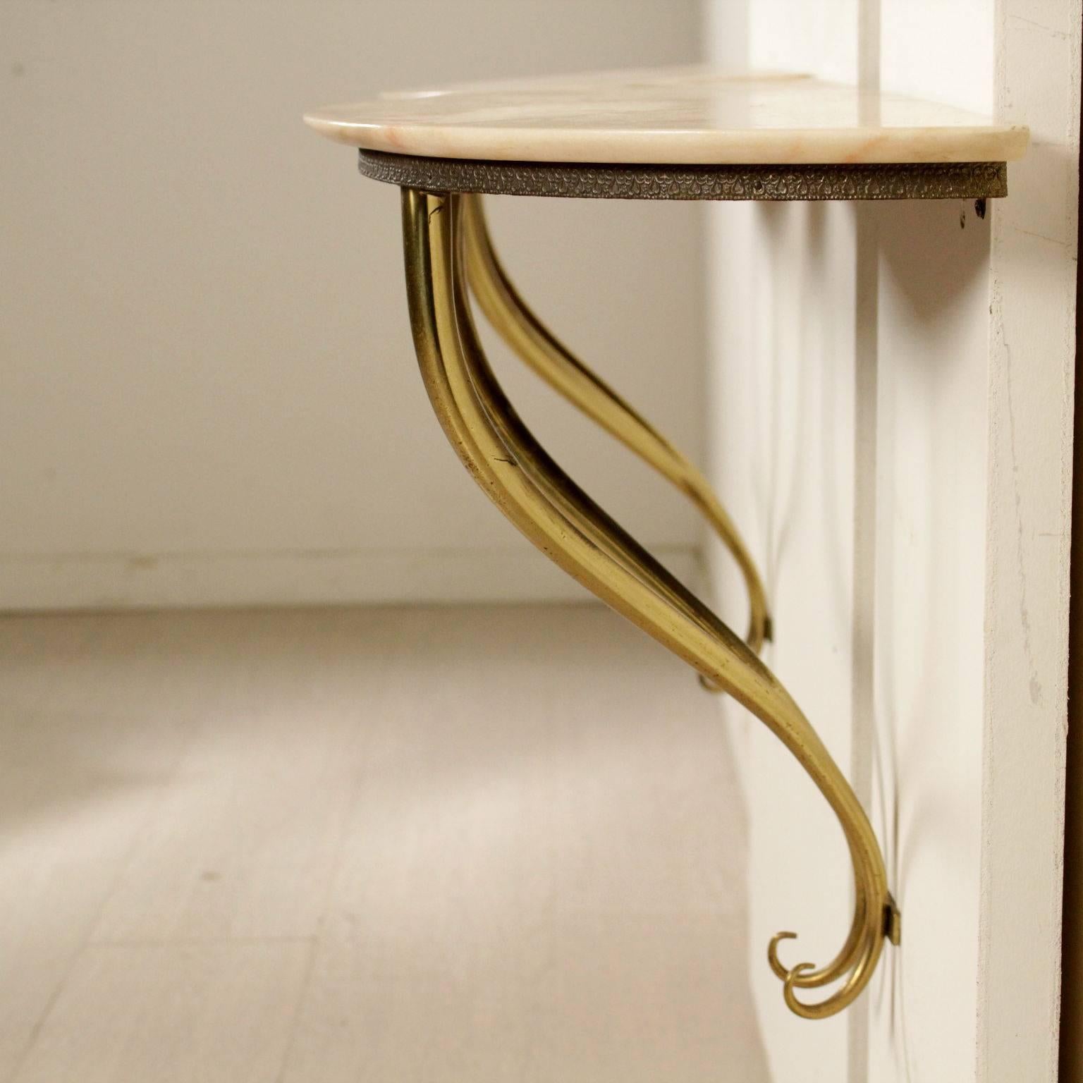 Mid-Century Modern Pair of Console Tables Brass Marble Top Vintage, Italy, 1950s