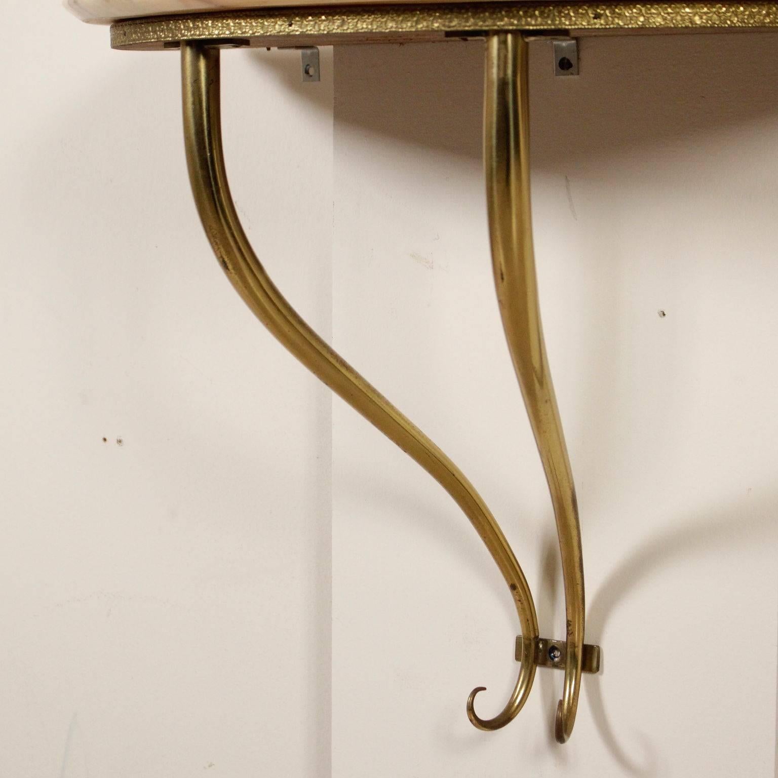 Mid-20th Century Pair of Console Tables Brass Marble Top Vintage, Italy, 1950s