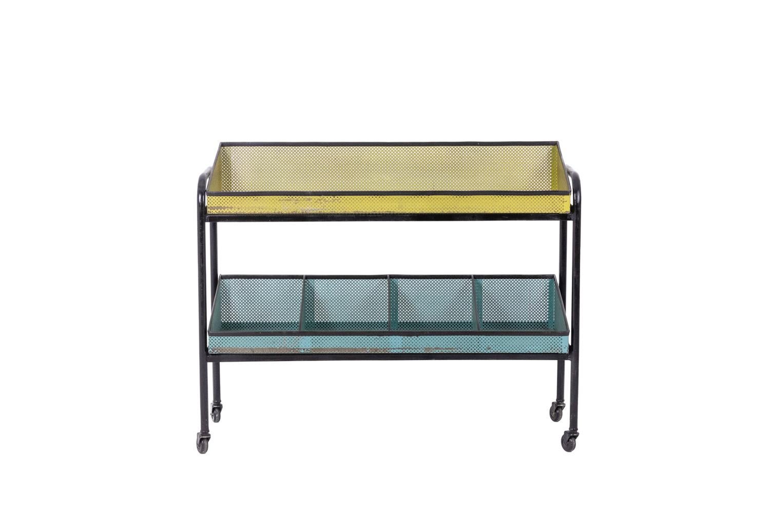 French Pair of Console Tables in Perforated Sheet Metal and Metal, 1950s For Sale