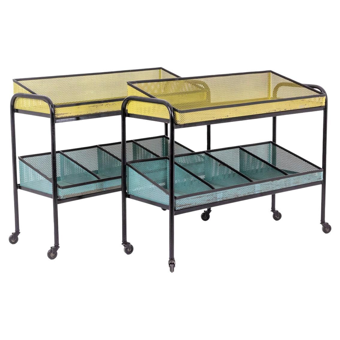 Pair of Console Tables in Perforated Sheet Metal and Metal, 1950s For Sale